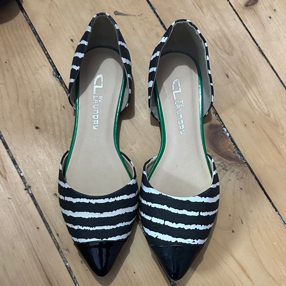 CL by Laundry Shoes - CL by Laundry Black and White Striped Pointed D'Orsay Flats